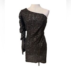 Spring + Mercer Mini Black Sequin One-Shoulder Dress NWT size Small